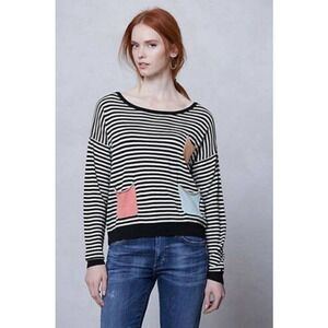 Anthropologie Numph Julienne Striped Sweater Colorful Pockets